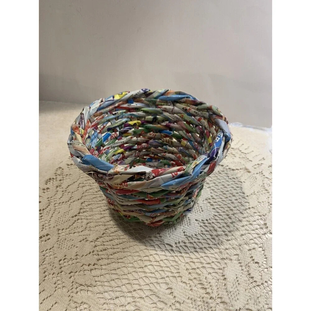 Up cycled Magazine Recycled Paper Weave Basket Planter Pot Holder Boho Unique - Picture 6 of 8
